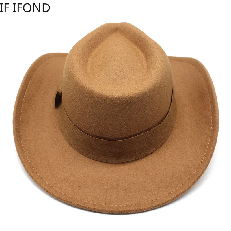 Fashion Retro Men Women Wool Western Cowboy Hat Wide Brim Pop Party Jazz Sombrero Cap Felt Church Hat 2022 Winter