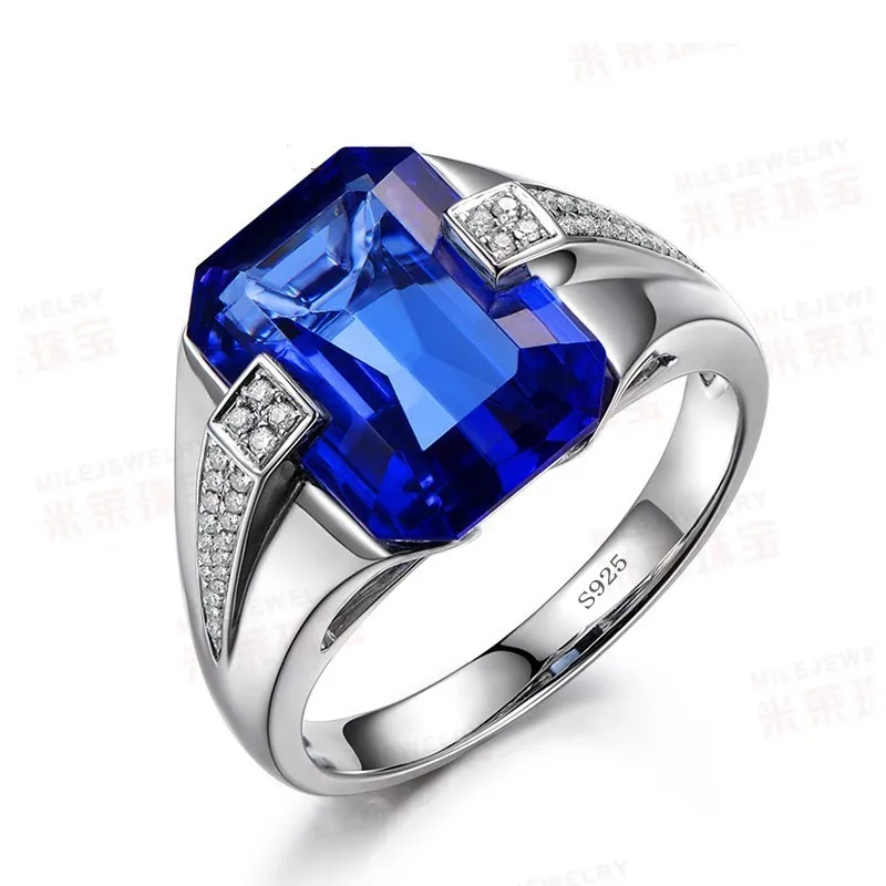 Handmade Square 8ct Lab Sapphire Ring Real 925 sterling silver Jewelry Engagement Wedding band Rings for men Party accessory
