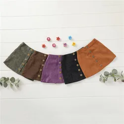 Newborn Baby Girls Fashion Buttons Mini A-line Skirt Children Stylish Solid Color Corduroy Skirt for Party Daily Wear 0-3Years