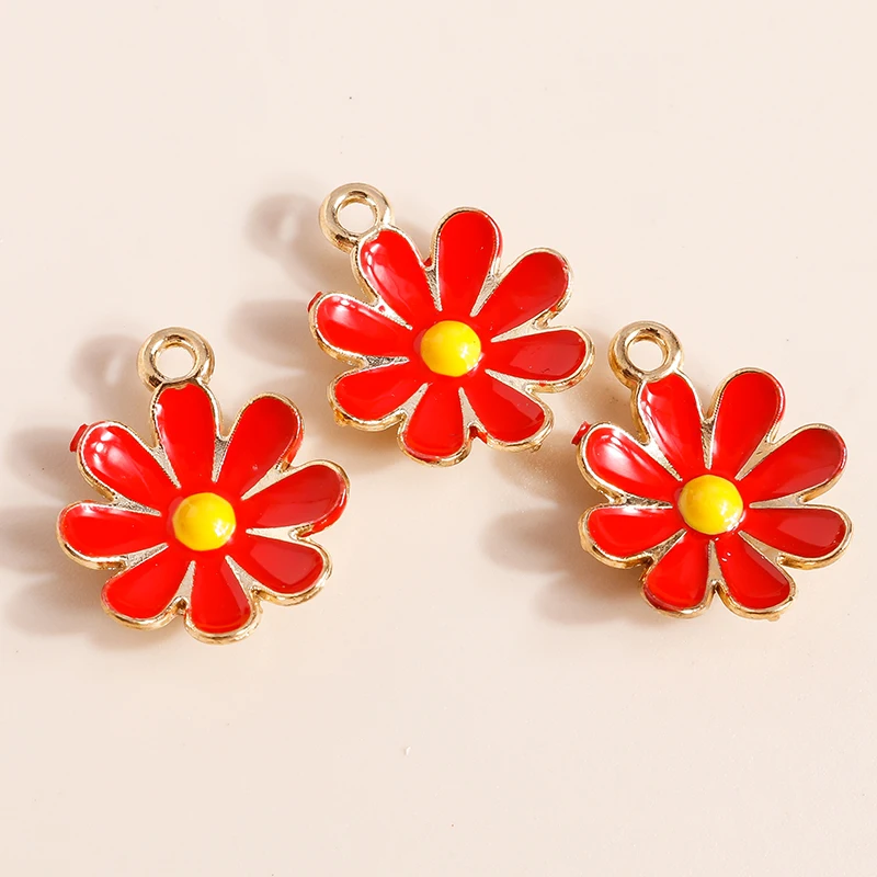 Leslie 10 Stück 18*15mm Emaille Bunte Gänseblümchen-Blumen-Anhänger für Schmuck DIY Blumenanhänger Halskette Ohrringe Herstellung Zubehör – Detail 4