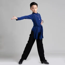 New Latina Dance Tops Boys Ballroom Pants Long Sleeve Salsa Dancewear Stage Costume Tango Dancewear Rumba Dance Outfit JL3643