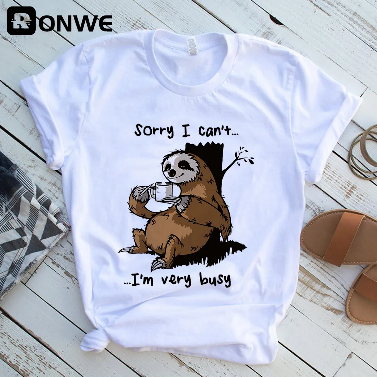 

Sorry I Can't, I'm Very Busy Sloth Funny Women T-shirt Girl Vintage Tops Tee Female Harajuku Clothing Streetwear,Drop Ship