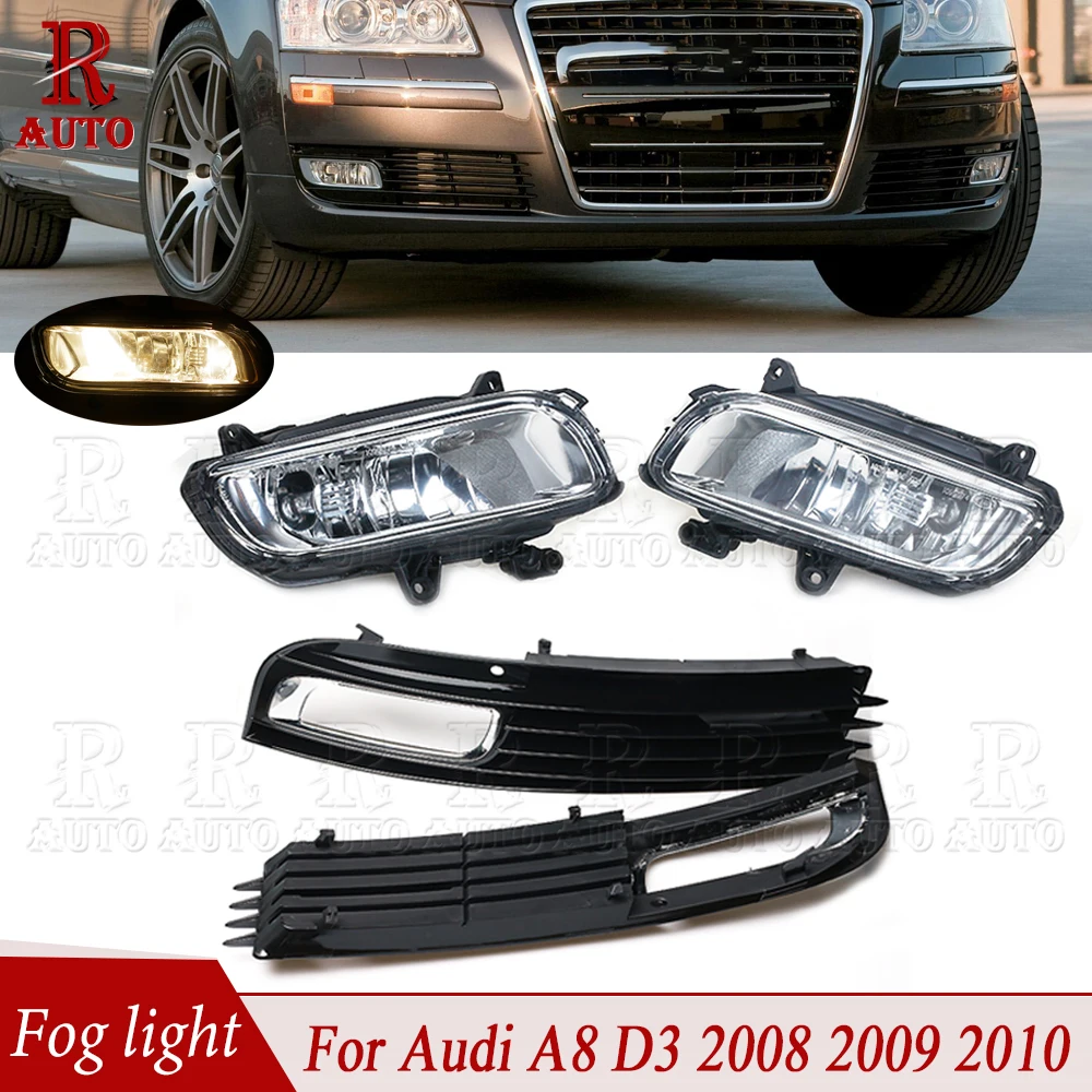 R-AUTO For Audi A8 QUATTRO A8 D3 2008-2010 4E0941699B 4E0941700B 4PCS Left Right Halogen Fog Lights Front Bumper Grille Cover