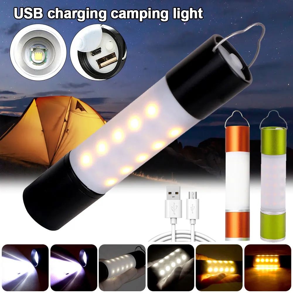 Flashlight Fishing Light Attractor USB Charging Tent Flashlight 18650 Bulit in Battery Handheld Searchlight Camping Lantern