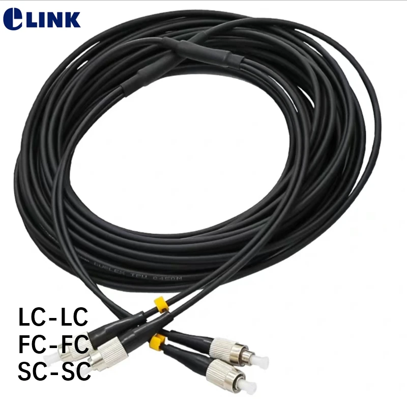 TPU Armored 2 cores Fiber optic Patch cord 1m 2m 3m 5m 10m 15m 20m 30m 3mm waterproof LC SC FC SCAPC LCAPC 2C Singlemode duplex