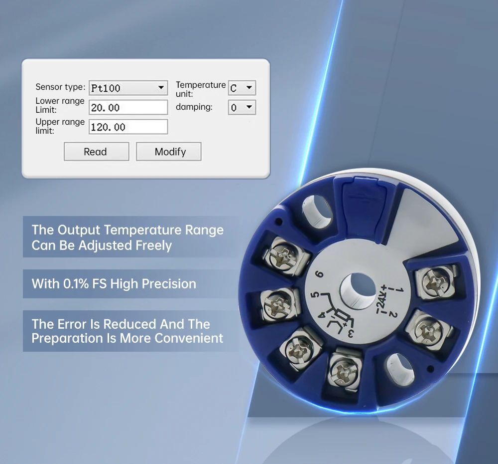 Programmable Thermocouple K J PT100 to 4-20mA Converter TC RTD Input 4-20mA Output Head-mounted Temperature Transmitter