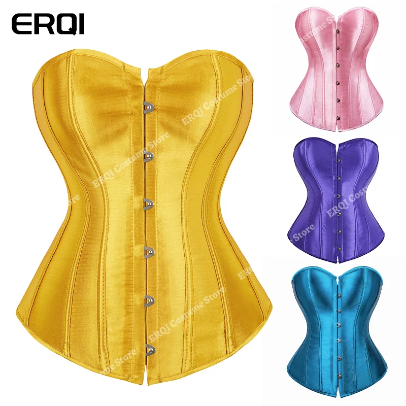 Black Bustier Corset Women Satin Vintage Corset Top Plus Size White Victorian Corset Costume for Wedding Green Purple Gold Red