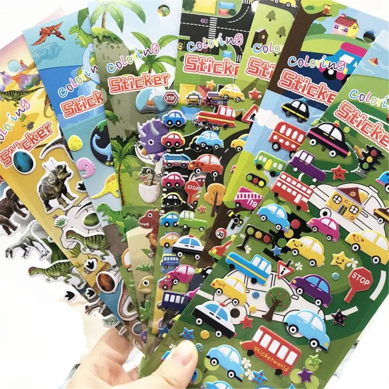 Kids Stickers 4 Sheets 3D Puffy Bulk Stickers Drawing Toy  for Girl Boy Birthday Gift Scrapbooking Teachers Animals Cartoon