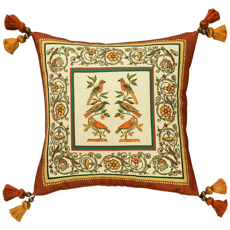 Decorative Square Throw Pillow Covers, Cushion Cover with Tassels, Home Decor, Orange Designer, 18x18 Inches, Vintage