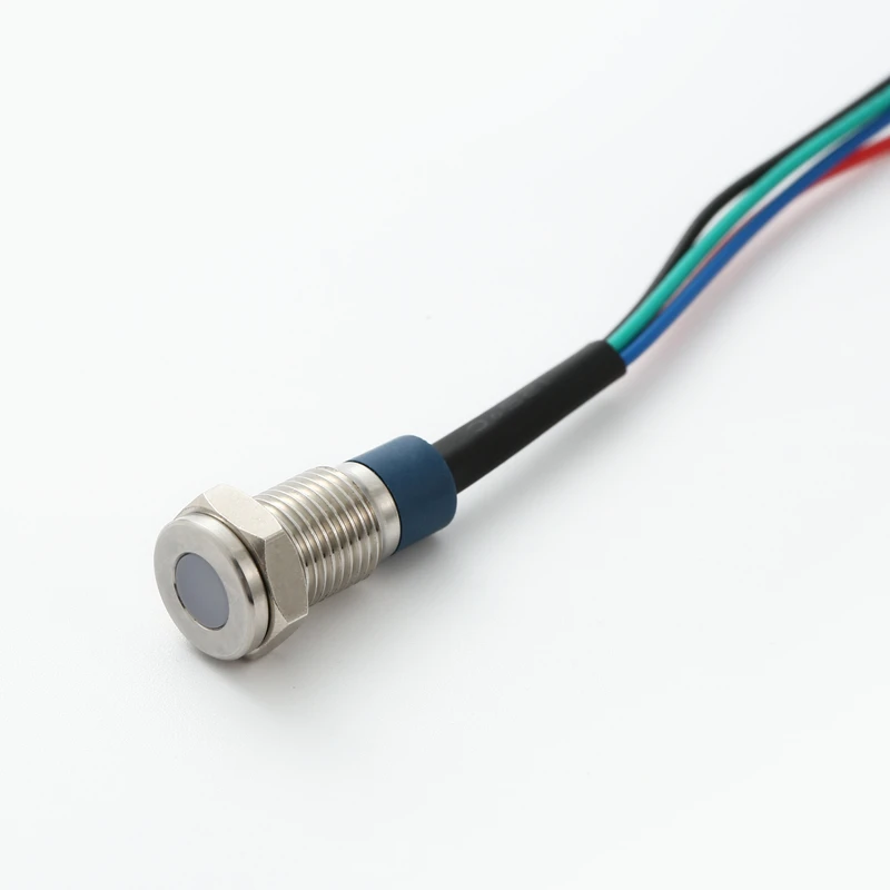 ELEWIND flat head 8mm 10MM 12MM metal IP67 sealed RGB three color led indicator light  signal pilot  lamp with 15cm cable