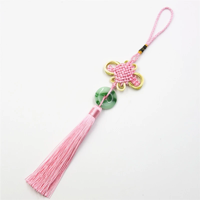 3Pcs/Lot Green Jade Flake Chinese Knot Tassels Accessories DIY Jewelry Garment Crafts Decoration Pendant Golden Edge Silk Tassel