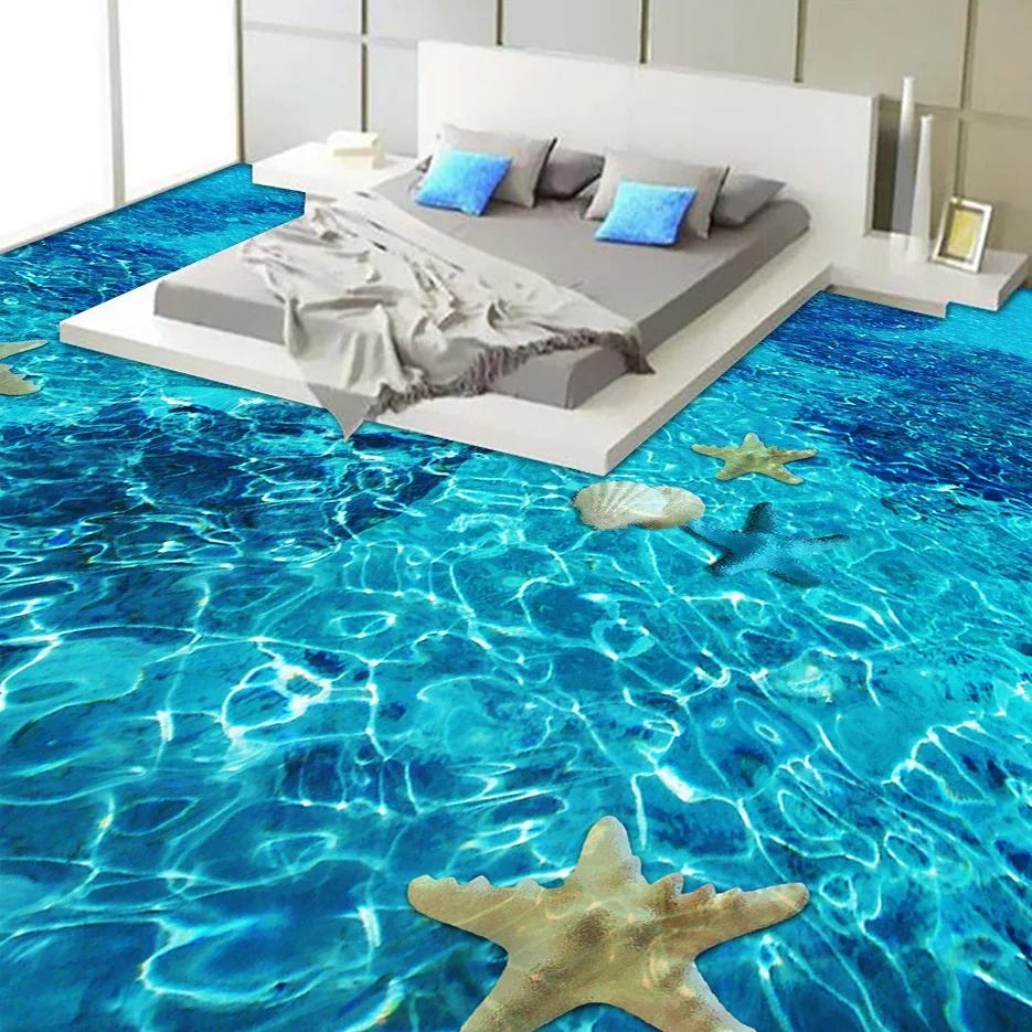 Custom 3D Floor Mural Wallpaper Seawater Starfish Bedroom Bathroom Toilets Waterproof Self-adhesive Flooring Sticker Wall Paper