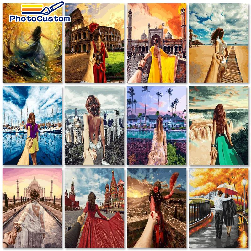 

PhotoCustom 60x75 см масляная краска по номерам рисунок краска по номерам на холсте для женщин Акварель по номерам домашний декор