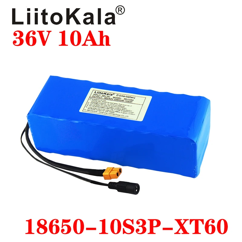 LiitoKala 36V 10AH Electric Bike Battery Built in 20A BMS Lithium Battery Pack 36 Volt Ebike Battery XT60 plug