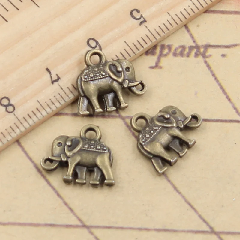 20pcs Charms Double Sided Elephant 13x12mm Tibetan Bronze Silver Color Pendants Antique Jewelry Making DIY Handmade Craft