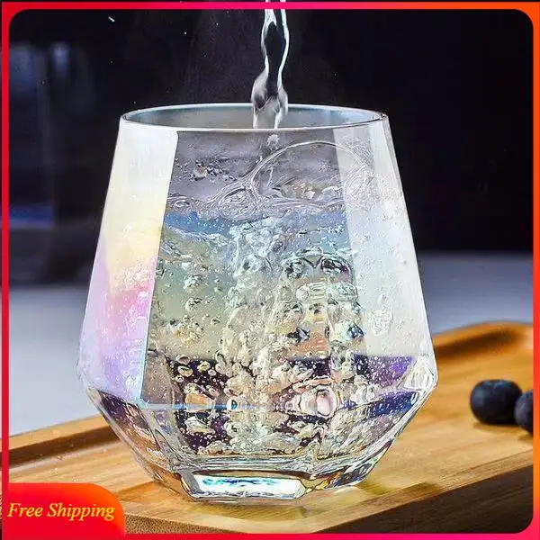 

Transparent Glass Cup Water Glass Hexagonal Beer Glass Milk Juice Glass Couple Gift Girl Creative Color Beer Glass Kawaii Cup