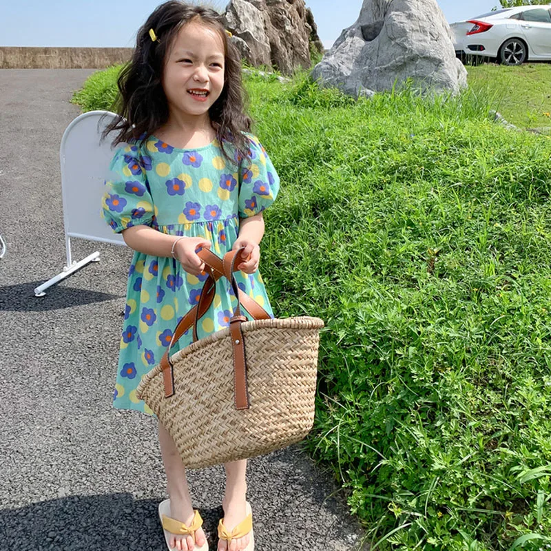 Summer Girls Dress Small Fresh Flower Dress New Halter Temperament Short-Sleeved Princess Dresss Baby Kids Children'S Clothing