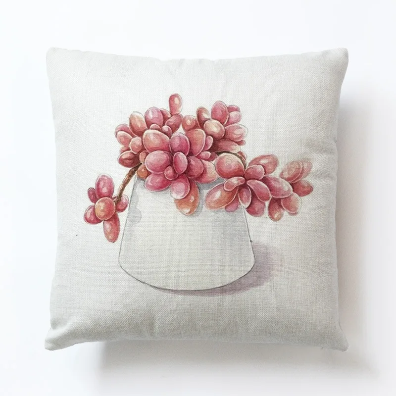 Flower Pattern Pillowcase Lavander Rose Cactus Cottom Linen for Bed Accessories Sweet 45x45cm