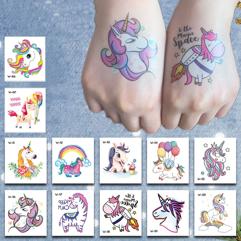 Pegatinas de tatuaje de animales de fantasía de dibujos animados para niños, tatuajes temporales divertidos, pegatinas de transferencia, juguetes