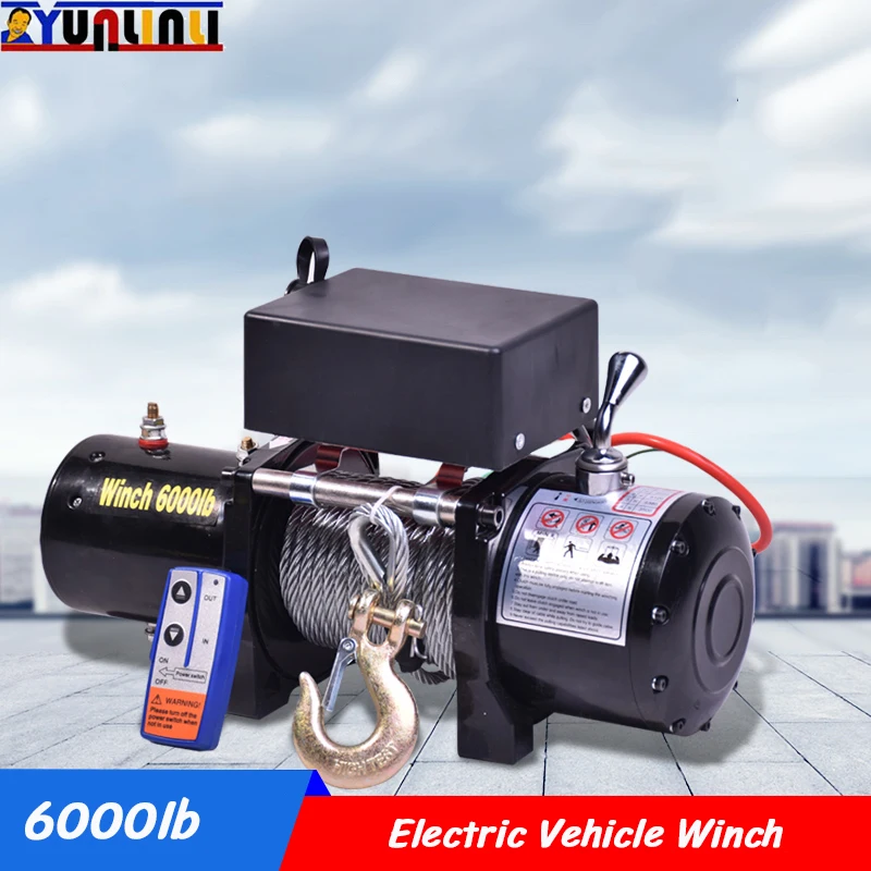 YUNLINLI 6000lb 12/24V Electric Winch Wireless Control IP Grade Waterproof Car Winch for ATV SUV Boat Truck Trailer Off Road Car