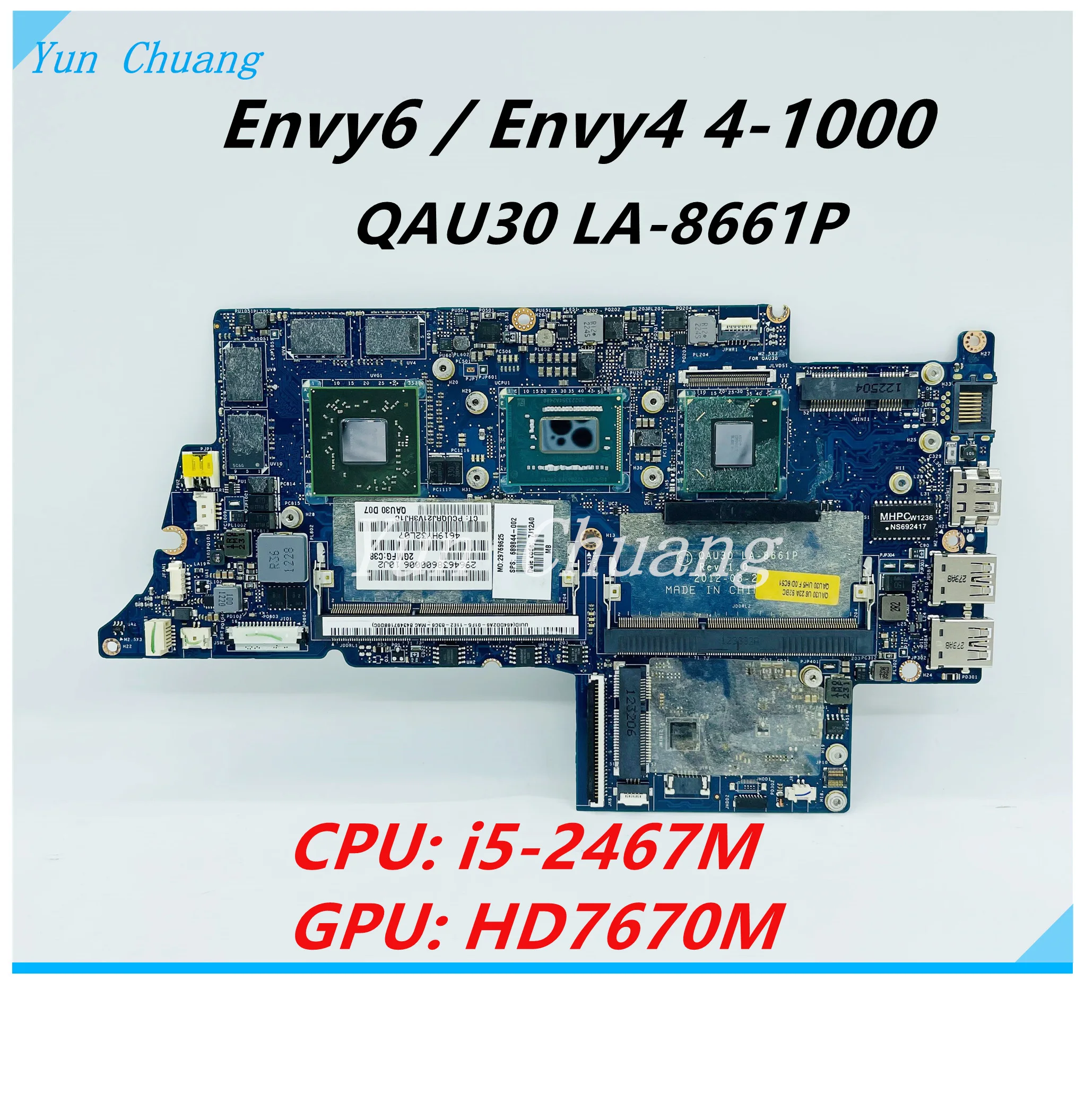 QAU30 LA-8661P For HP envy4 envy6 ENVY4-1000 Laptop Motherboard i5-24677U CPU HD7670M GPU DDR3 686091-001 693233-001 mainboard