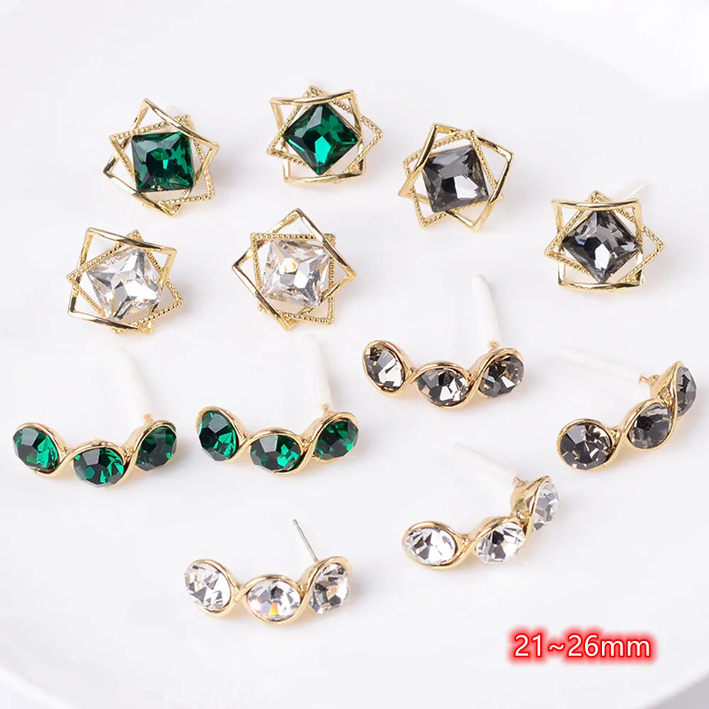 

Geometric Rhinestone Earrings Stud 10pcs Emerald Earrings Fitting for DIY 16K Gold Pin Earrings Components Accessories