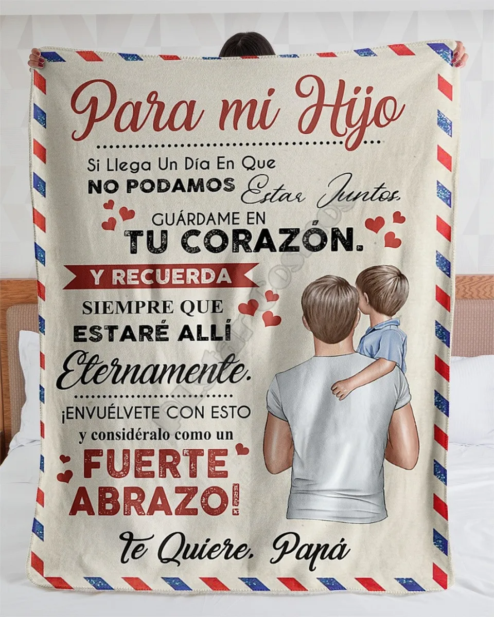 Por Avion Carta Para Mi Hijo Te Quiere Papa Cozy Premiun Fleece Blanket 3D print Sherpa Blanket on Bed Home Textiles Dreamlike