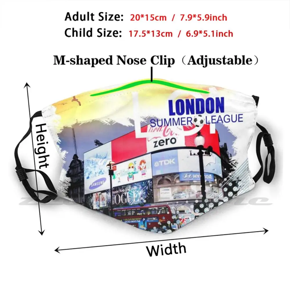 Piccadilly Circus At Night In London-Summer Lon 14 Custom Pattern Washable Filter Pm2.5 Adult Kids Mask London Piccadilly