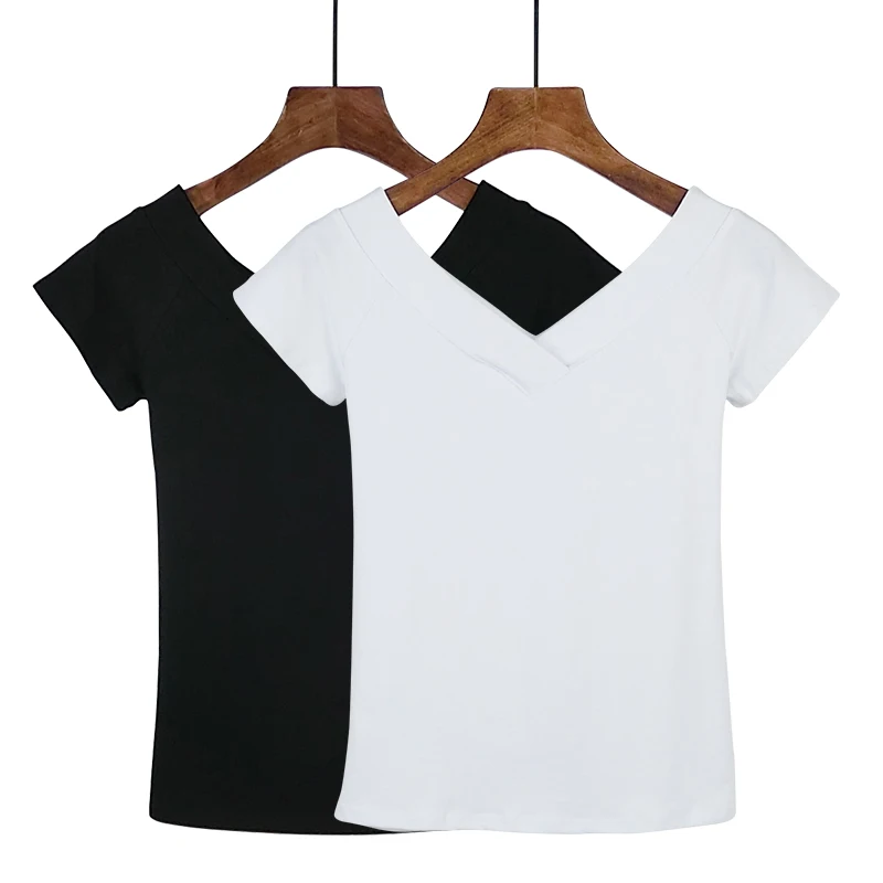 T-shirt manches courtes col en v pour femme, simple et basique, en coton uni, de haute qualité, 5 couleurs acidulées, été 2021