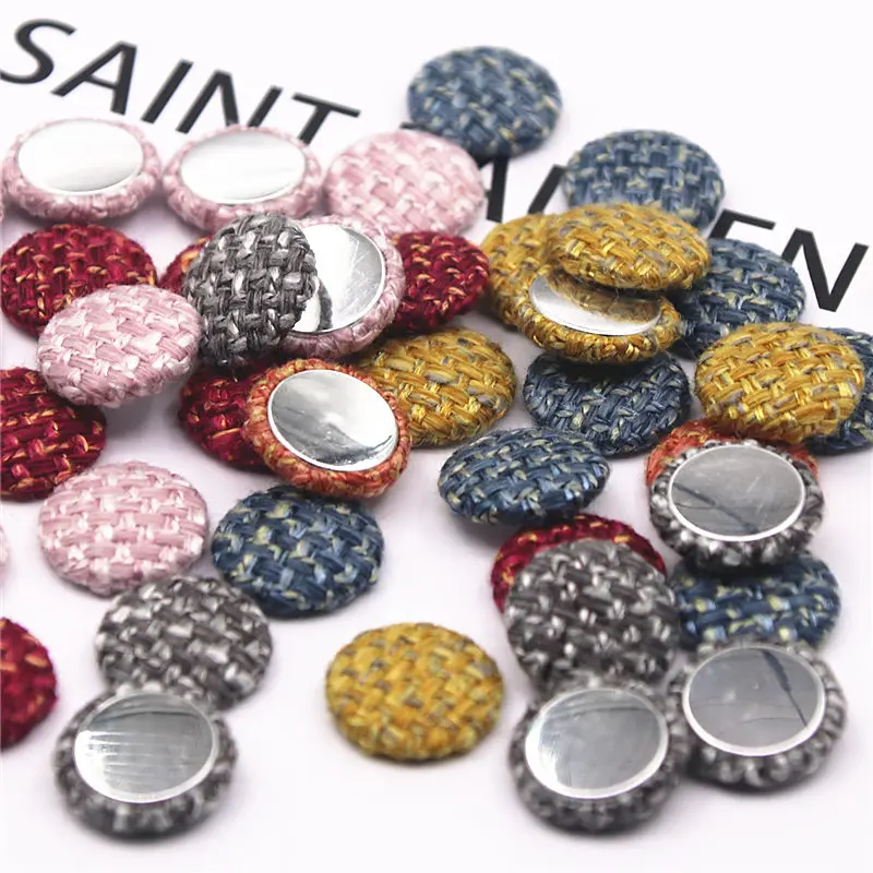 30pcs 18mm Tweed Plaid Fabric Covered Multiple Color Round Flackback Buttons Home Garden Crafts Cabochon Scrapbooking