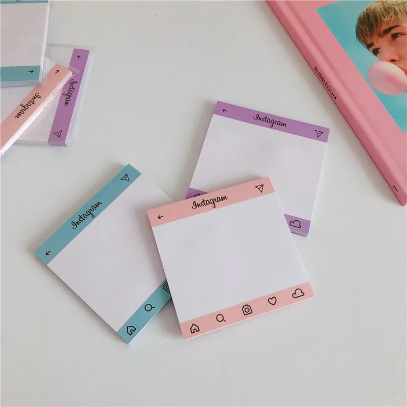 50 Sheet Cute INS Note Paper Small Memo Pad Pink Purple Blue Creative Message Day Week Planner Sticker School Office Stationery