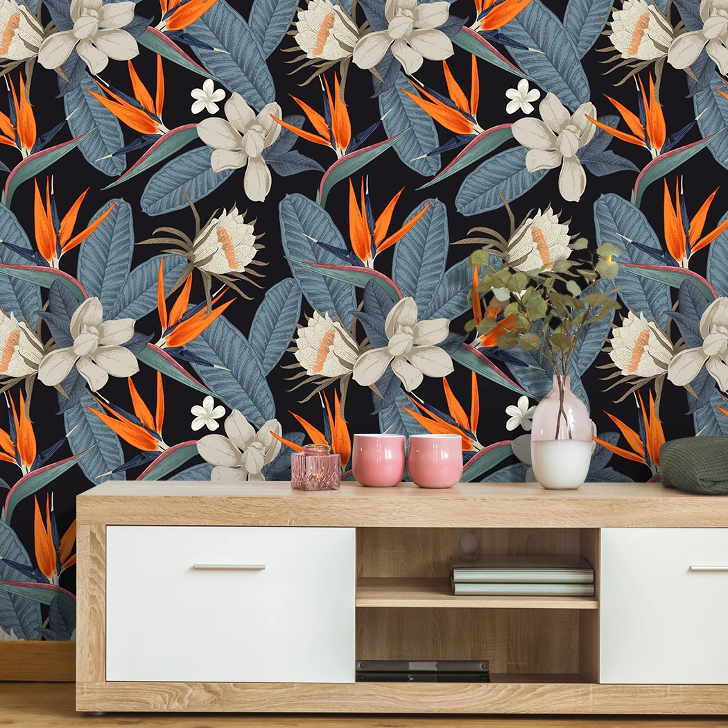 Removable Peel And Stick Wallpaper Fresh Leaves Handpainting Design Self-Adhesive Prepasted Wall Mural for Home Decoration