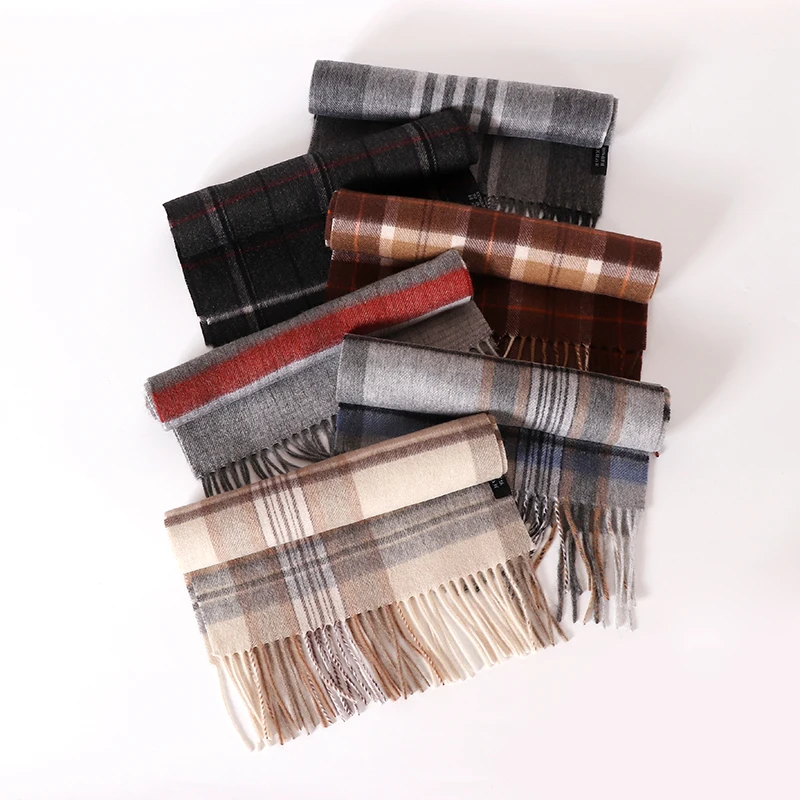 Scarf Men Winter Strip Solid Plaid Wool Scarf Luxury Classical Warm Long Soft Cashmere Winter Scarves for Men Winter Accessories