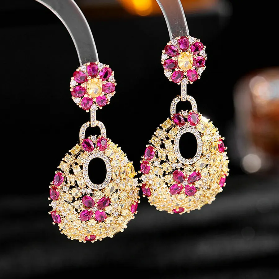 1 Pair Fully-Jewelled CZ Water Drop Drop Earrings Luxury Vintage Earrings Women Party Accrssory Gift 2 Color