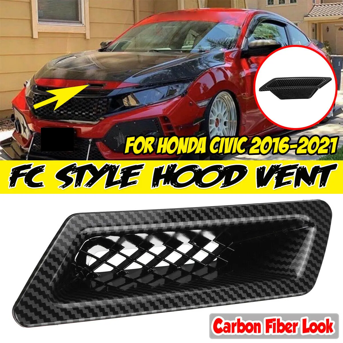 

Front For Side Bumper Air Vent FC Duct Style For Honda Civic 2016-2021 For VW Golf With Carbon Fiber Look