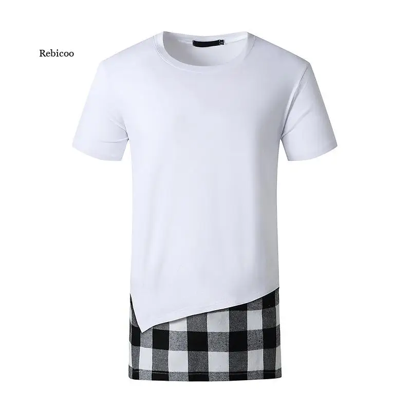 

Men's Summer Plaid T-Shirt O Neck Short Sleeve Shirt Top Male Patchwork T-Shirt Casual Streetwear Hip Hop Clothing 2021 New