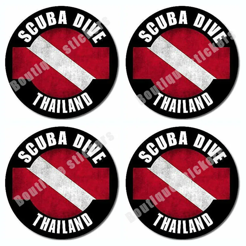 4-piece Set of Round Old Scuba Diving Thailand Stickers Bangkok Decals High Quality Waterproof Stickers for Diving Divers