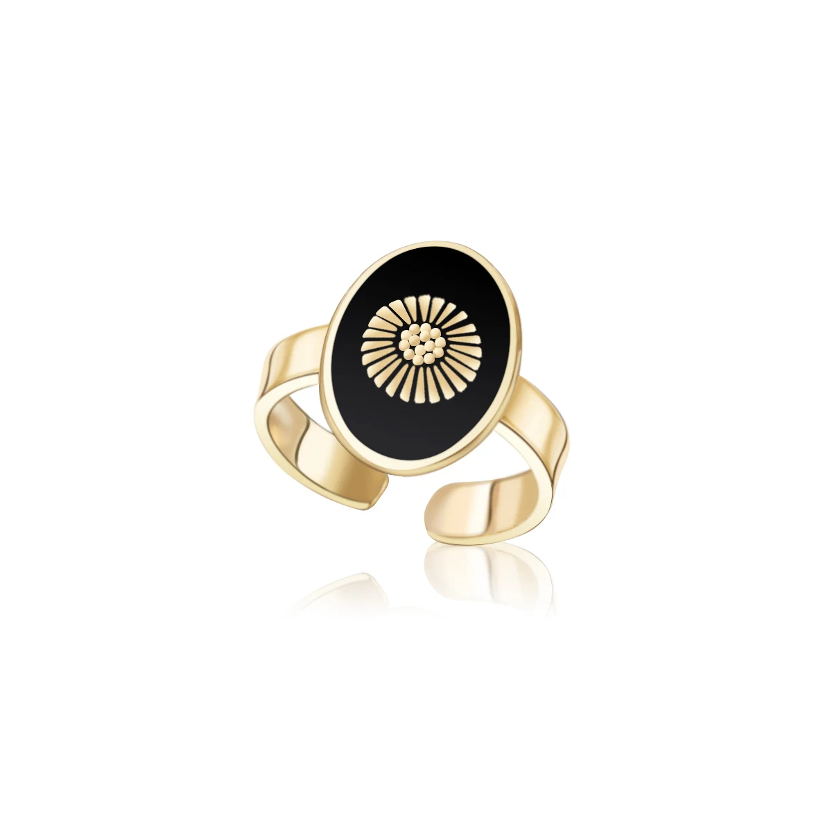 Gold Plated Adjustable Stainless Steel Rings Trend Unisex Black Dripping Oil Sun Ring Women Jewelry Exquisite Gift For Friends