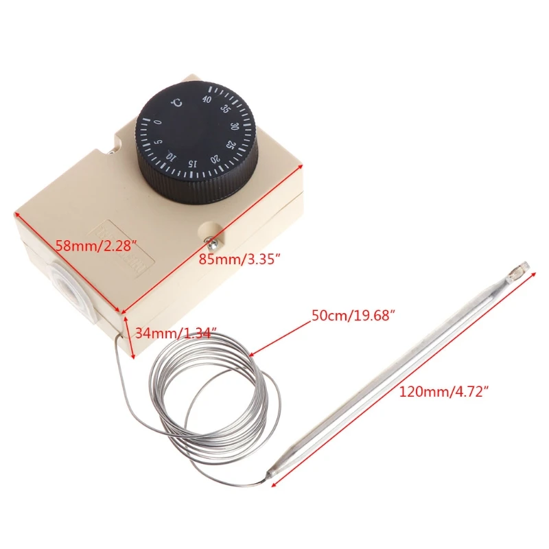 AC220V 0-40 Celsius Temperature Switch Capillary Thermostat Controller w waterproof box L69A