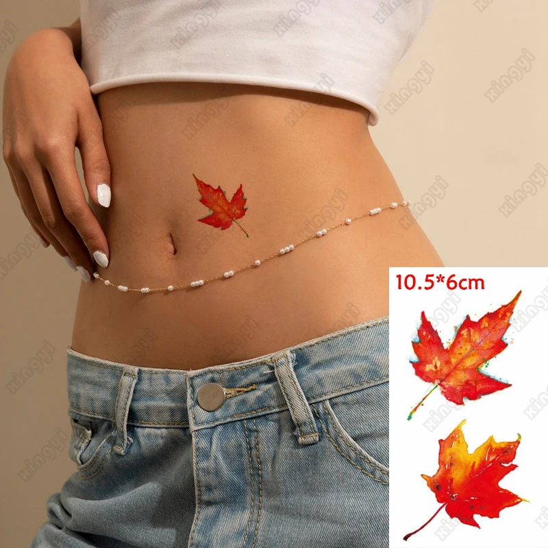 Waterproof Temporary Tattoo Stickers Red Maple Leaf Lavender Children Girls Tatoo Water Transfer Fake Flash Tatto for Man Woman