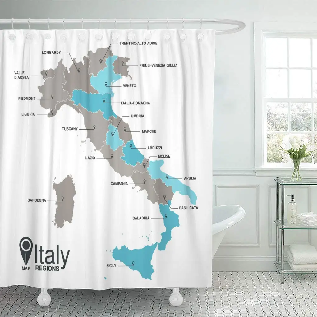 Cortinas de ducha abstractas, mapa de las regiones de Italia, Mappa Delle, Regioni, Italia, Azul, Gris