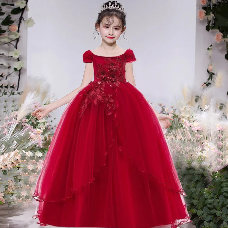 Girls Formal Dress Pink Bridesmaid Dress Kids Clothes For Children Long Princess Party Wedding Evening 12 13 14 Years Vestidos