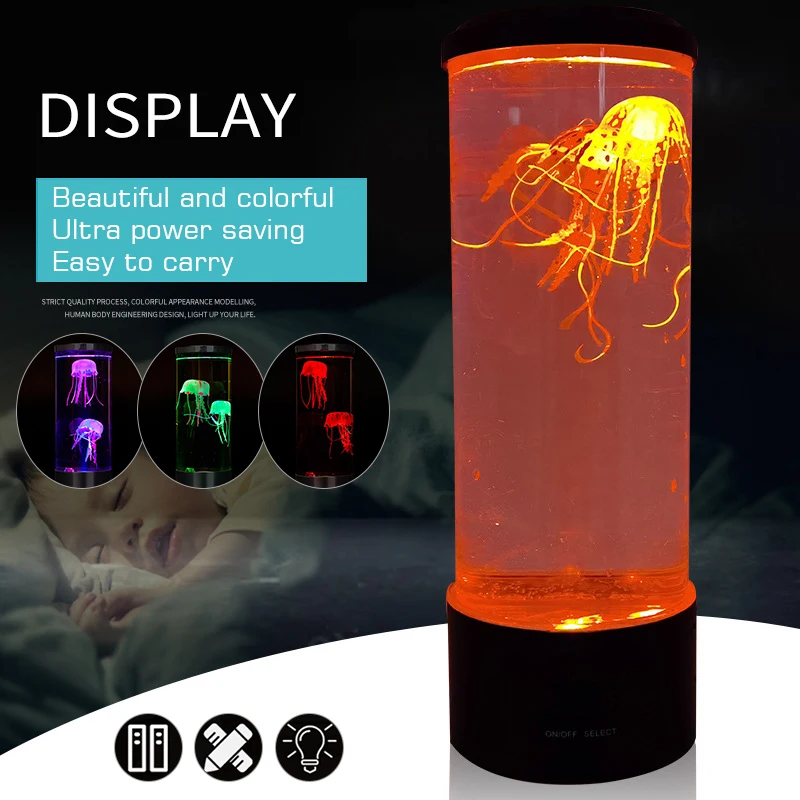 Jellyfish Aquarium Tank Ocean LED Water Mood Light Desk Relaxing Lamp