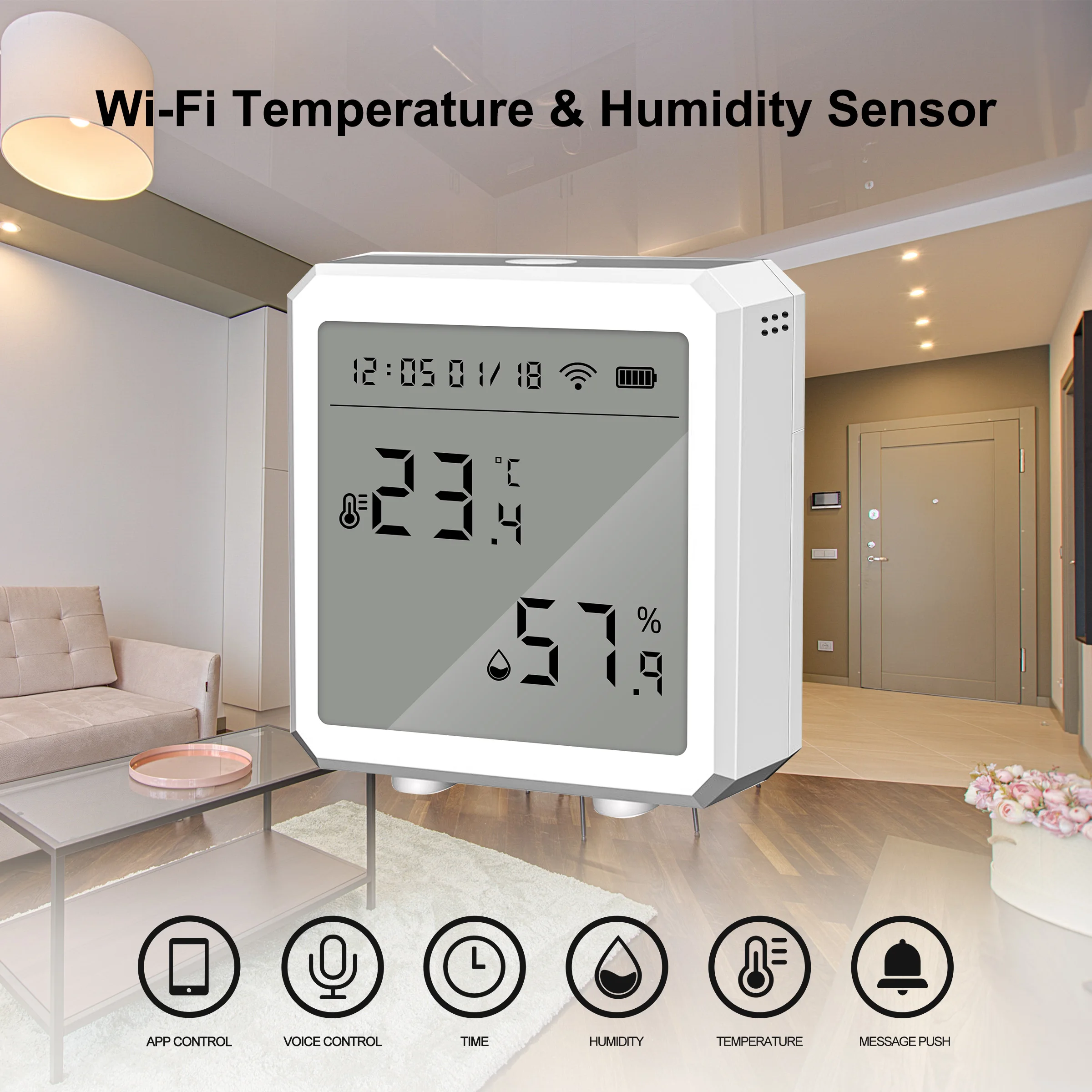 Tuya Wifi Temperature and Humidity Sensor Wireless Smart Thermometer Hygrometer Detector Works with Alexa Google Home Smart Life