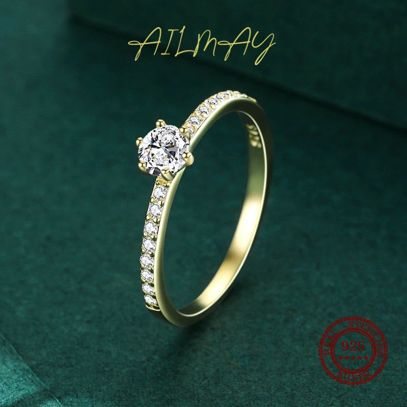 Ailmay คลาสสิก925เงินสเตอร์ลิงประกาย Clear Zircon แหวนสำหรับหมั้นแต่งงาน Fine เครื่องประดับหญิง