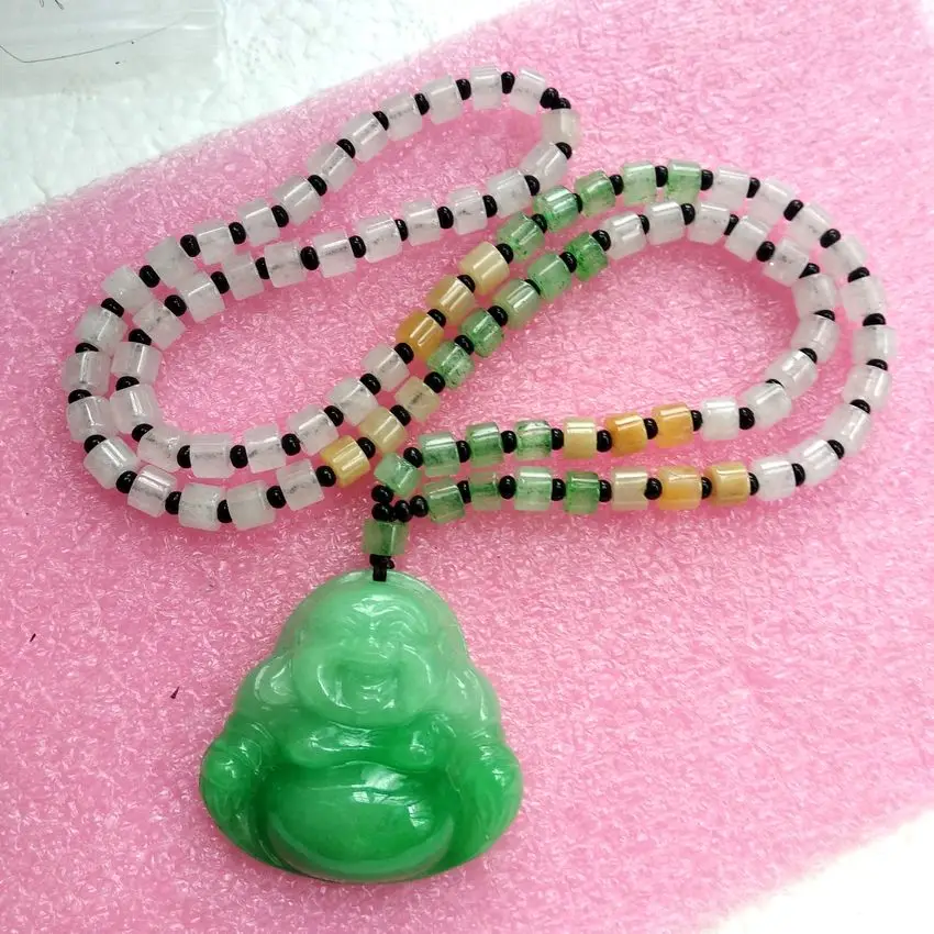 Quality Burma Emerald Carven Happy Buddha Pendant Amulet Hanging Myanmar Green Jade Bless  Churinga