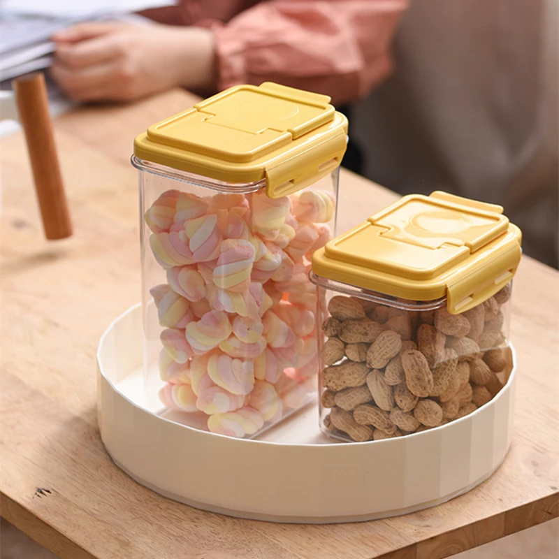 Transparent Bulk Cereals Plastic Jars Spices Storage Cans Sugar Tank Food Container Large Capacity Organizer Kitchen Accessories