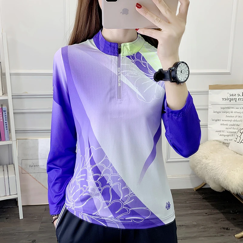 Casual T-shirts Limited Edition Female Chinese Cultural Pattern Speed Drying Breathable Elastic Ice Silk Sport Long Sleeve Tops