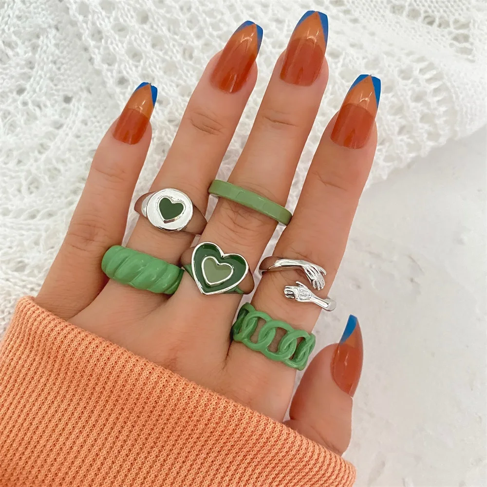 KISSWIFE Ins Style Gold Color Silver Color Orange Rings Set For Women Girls Hug Ring Heart Geometric Finger Ring Fashion Jewelry