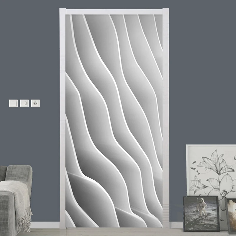 

3D Creative Modern Abstract Line Door Sticker Stripe Geometric Wallpaper Living Room Door Poster PVC Self-Adhesive Wall Stickers